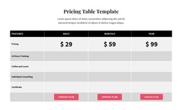 Picing Table Web Designer