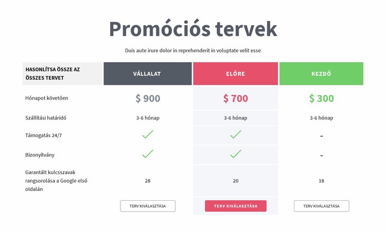 Promóciós tervek HTML Sablon