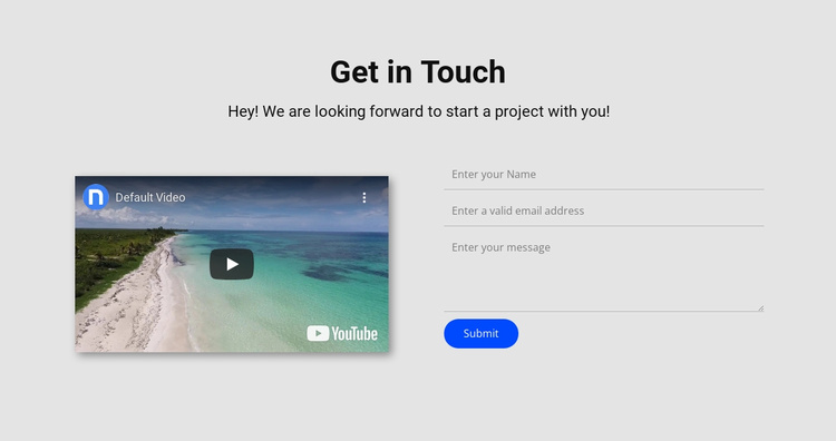 Get in touch and video Landing Page