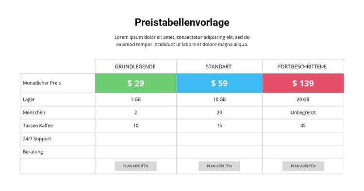 Sparen Sie Geld bei unseren Plänen Website Builder-Vorlagen