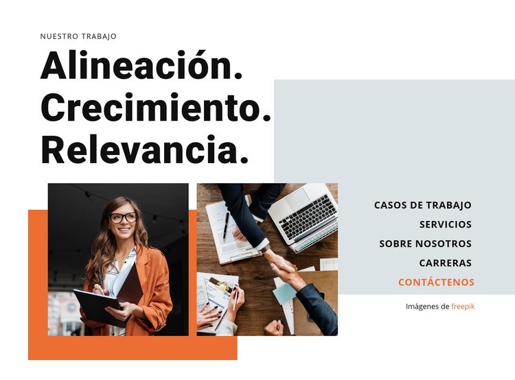 Alineación, crecimiento, relevancia Creador de sitios web HTML