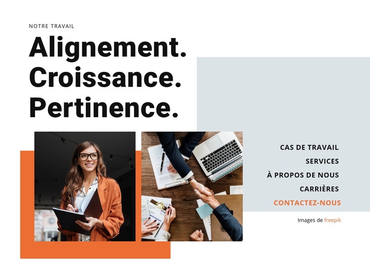 Alignement, croissance, pertinence Page de destination