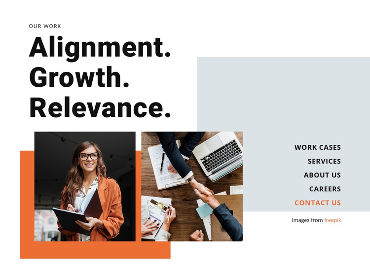 Alignment, Grow, Relevance Homepage Design
