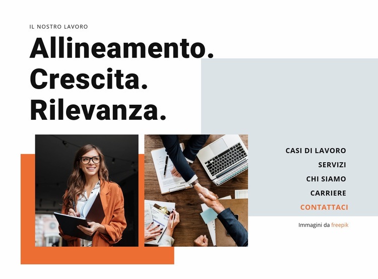 Allineamento, crescita, rilevanza Costruttore di siti web HTML