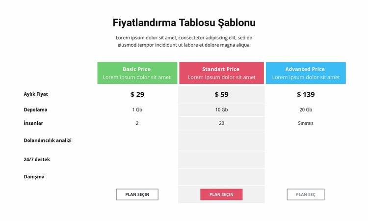 Bir fiyatlandırma stratejisi seçmek Html Web Sitesi Oluşturucu