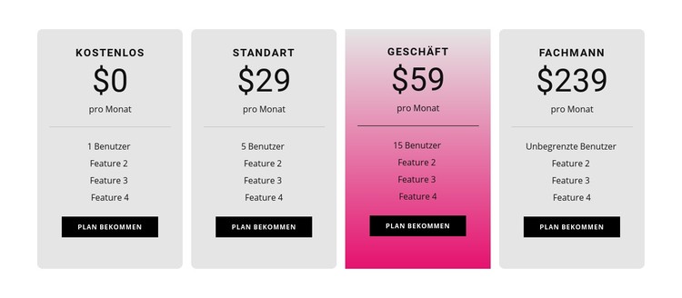 Preistabelle mit Farbverlauf CSS-Vorlage