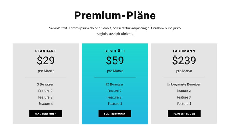 Premium-Pläne HTML-Vorlage