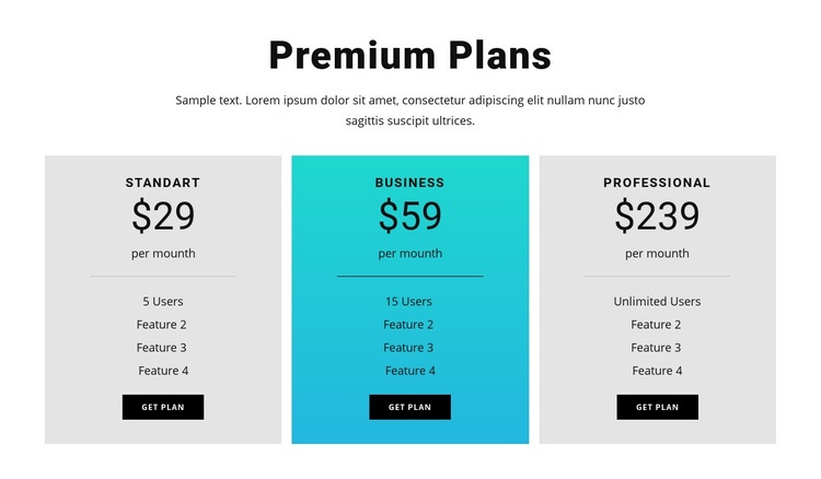 Premium Plans Elementor Template Alternative