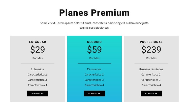 Planes Premium Plantillas de creación de sitios web