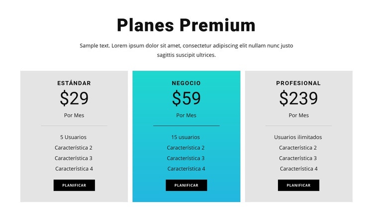 Planes Premium Página de destino