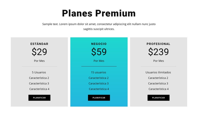 Planes Premium Plantilla HTML