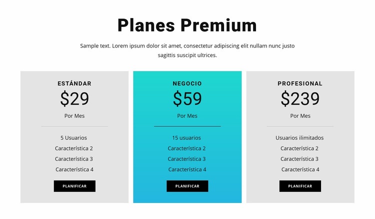 Planes Premium Plantilla de una página