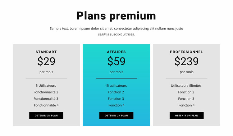 Plans premium Modèle Joomla