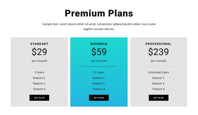 Premium Plans Homepage Design