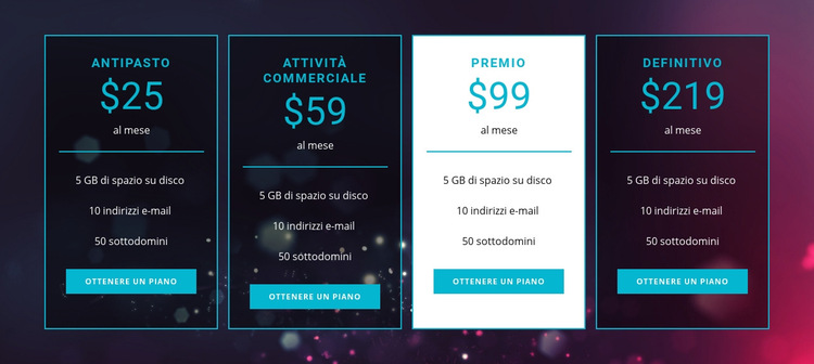 Piani business e premium Modello di sito Web