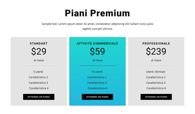 Piani Premium Modello di sito Web