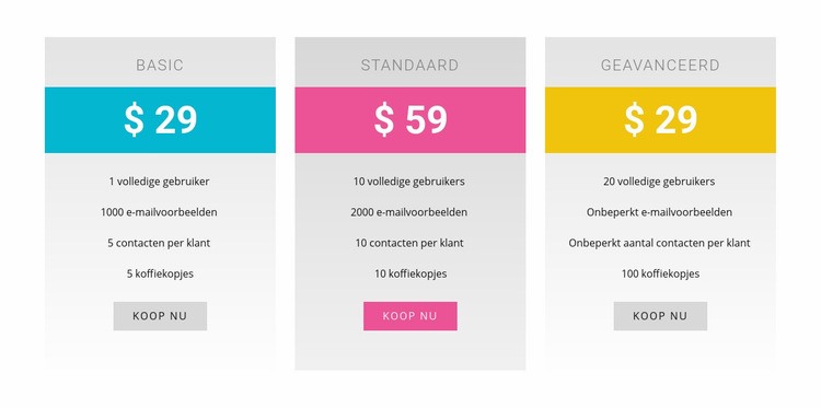 Basis-, standaard- en geavanceerde plannen Sjabloon voor één pagina