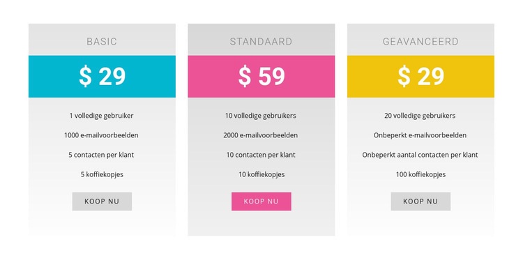 Basis-, standaard- en geavanceerde plannen Sjabloon