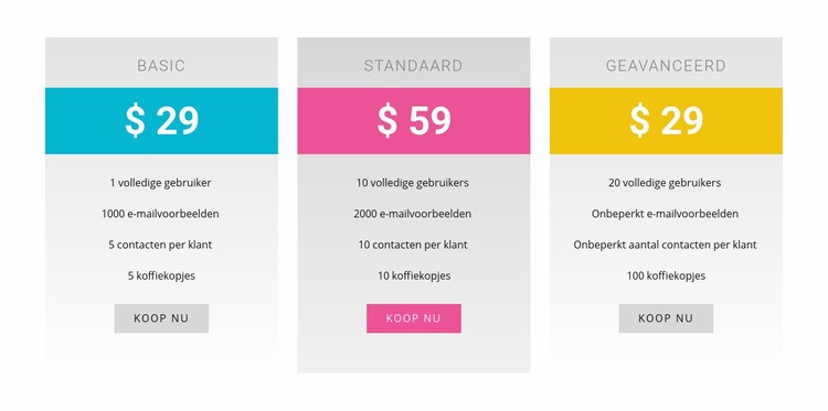Basis-, standaard- en geavanceerde plannen Website Builder-sjablonen