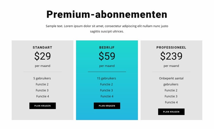 Premium-abonnementen Website mockup