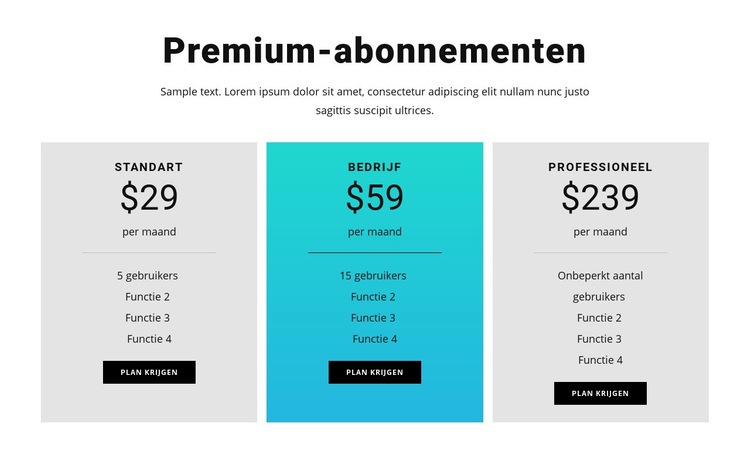 Premium-abonnementen Website ontwerp