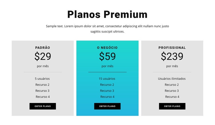 Planos Premium Maquete do site