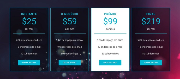 Planos de negócios e premium Landing Page