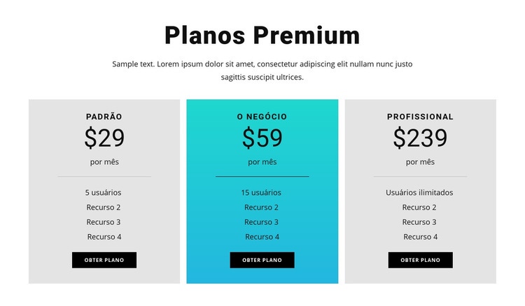 Planos Premium Landing Page