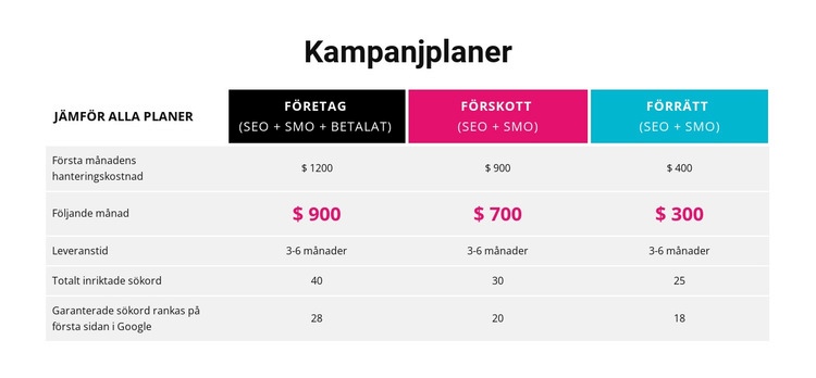 Välj din plan CSS -mall