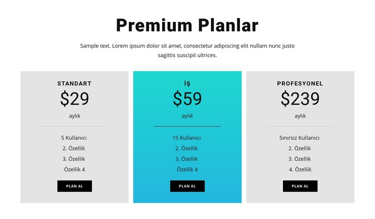 Premium Planlar Bir Sayfa Şablonu