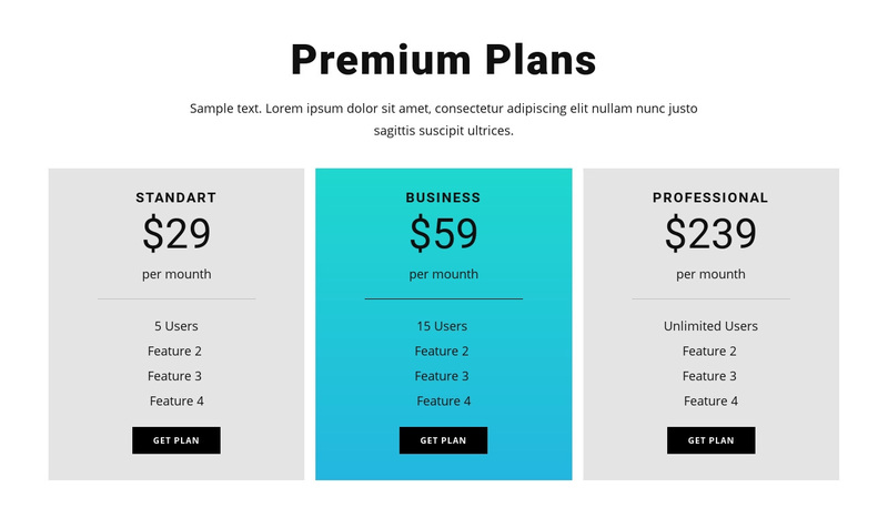 Premium Plans Web Page Design