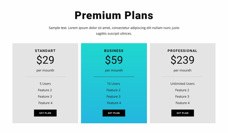 Premium Plans Website Mockup