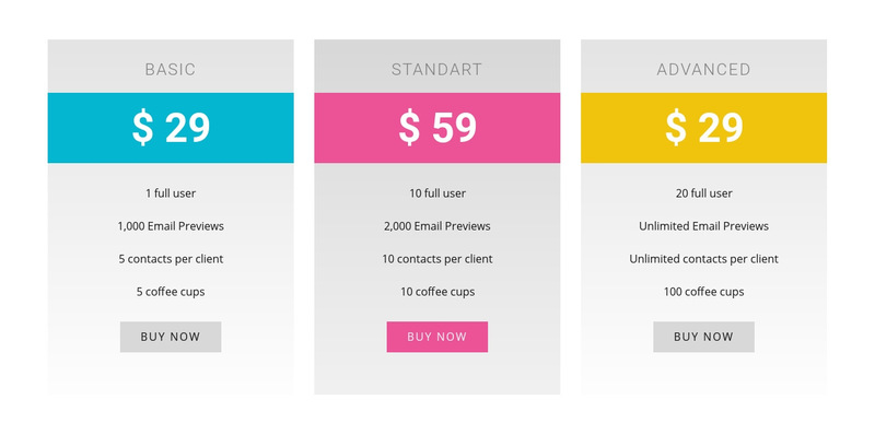 Basic, standart and advanced plans Wix Template Alternative