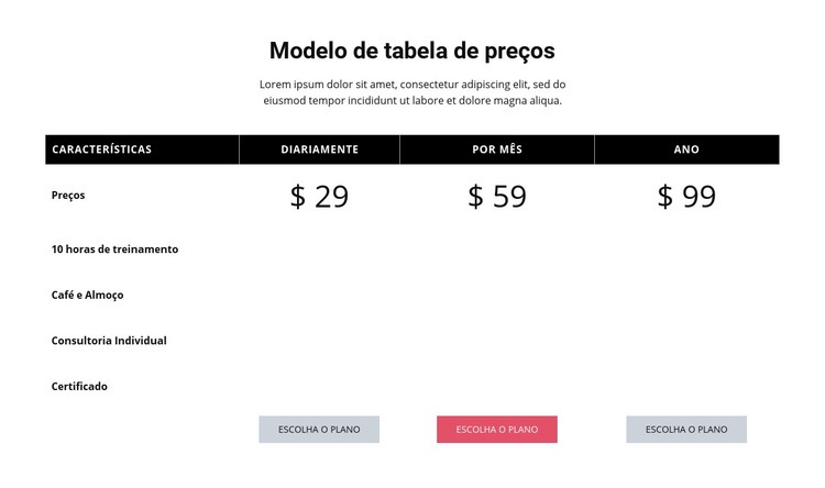 Preços competitivos Design do site
