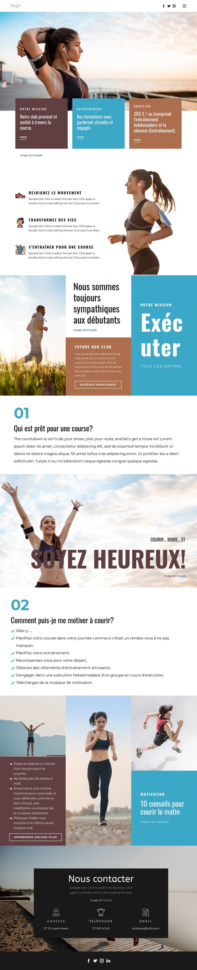 Club de course pour le sport Conception de site Web