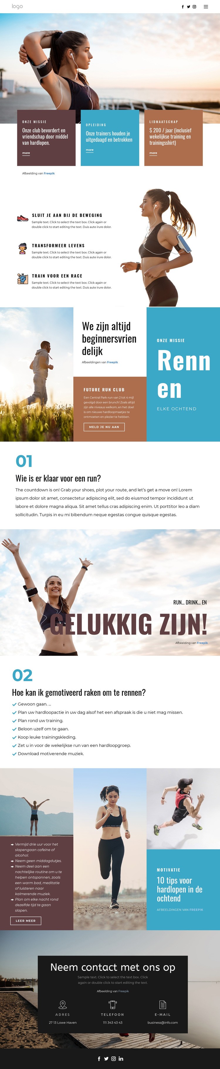 Hardloopclub voor sport Website mockup