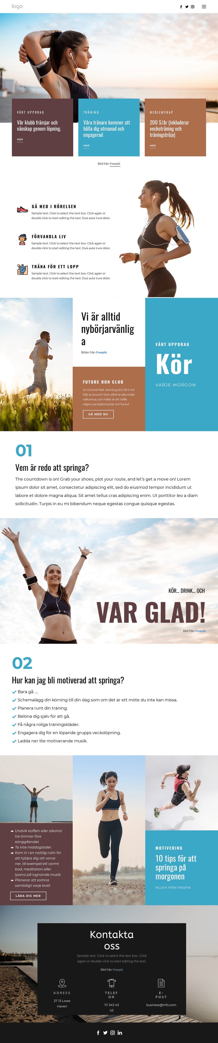 Löpningsklubb för sport HTML-mall