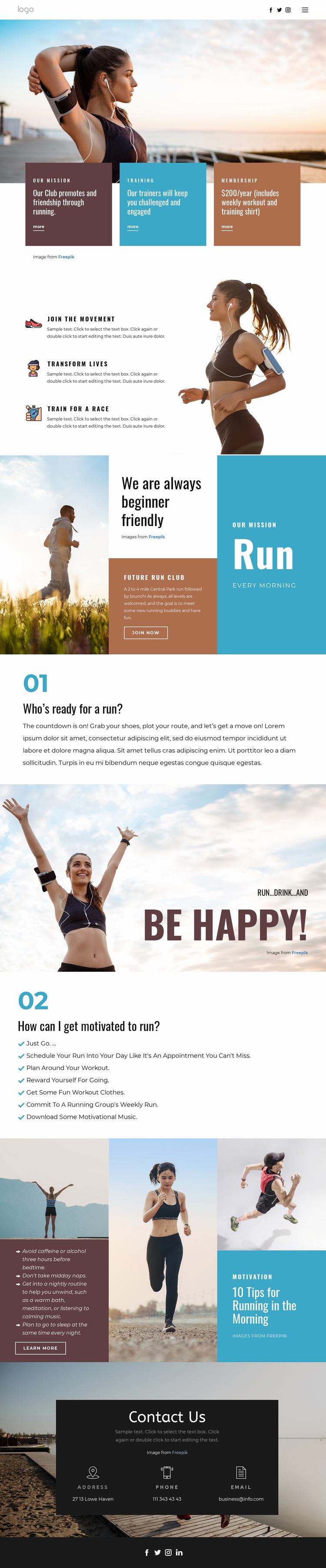 Running club for sports Web Page Design