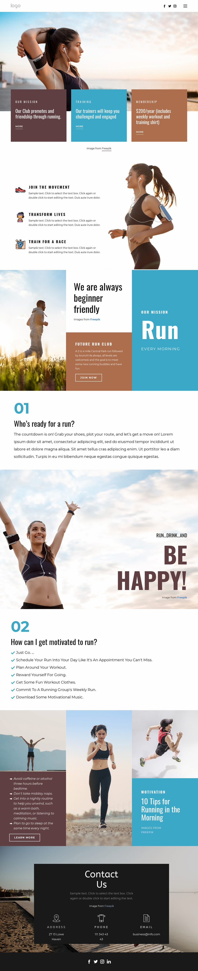 Running club for sports Website Mockup