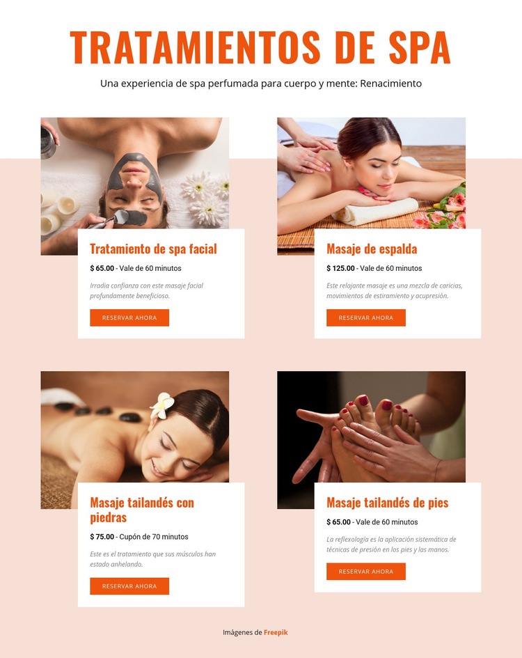 Diferentes tratamientos de spa Maqueta de sitio web