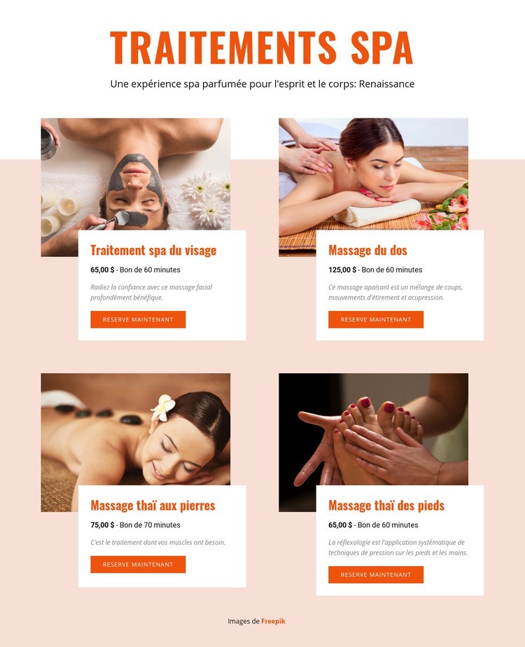 Différents soins de spa Conception de site Web
