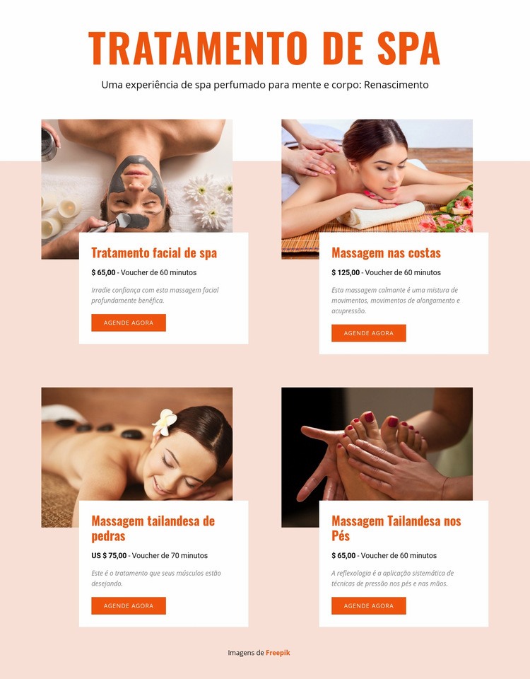 Diferentes tratamentos de spa Design do site