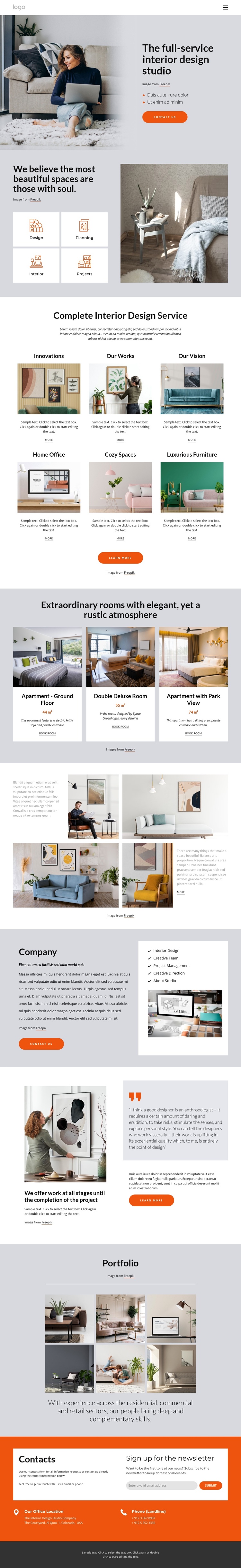 The full-service interior studio One Page Template