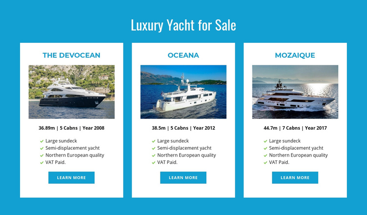 Luxury Yachts for Sale One Page Template