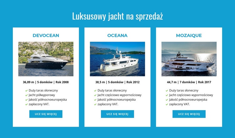 Sprzedam luksusowe jachty Makieta strony internetowej