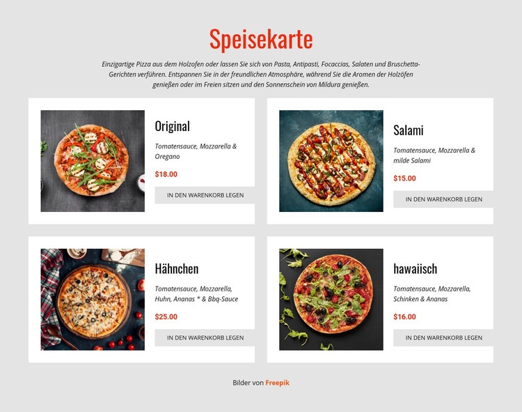 Pizza Online Eine Seitenvorlage