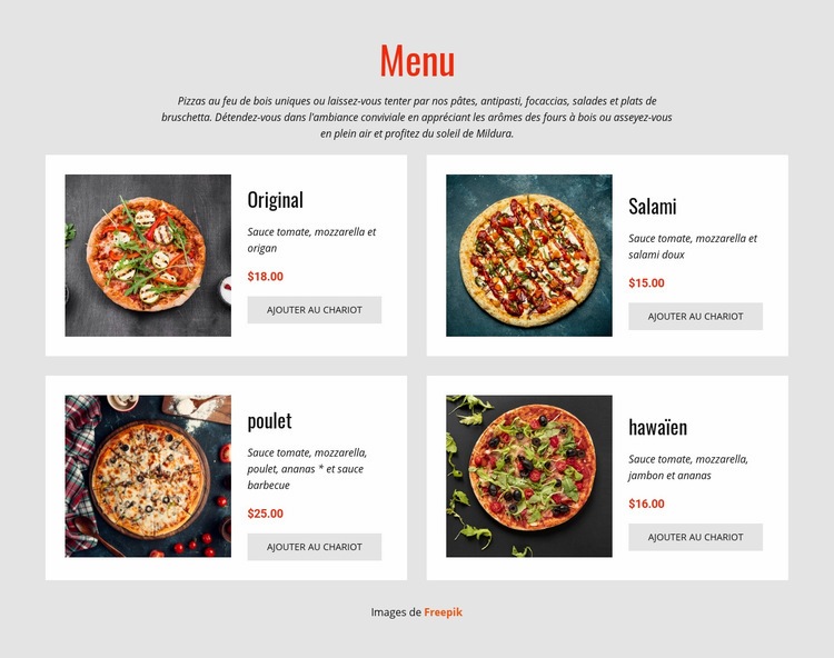 Pizza en ligne Maquette de site Web