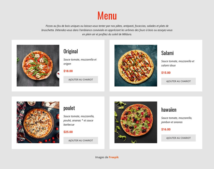 Pizza en ligne Modèle HTML