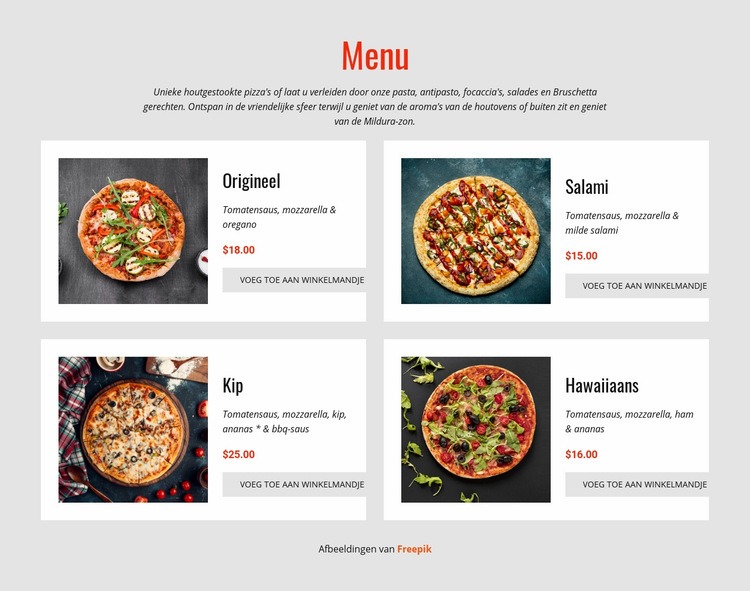 Pizza online Bestemmingspagina