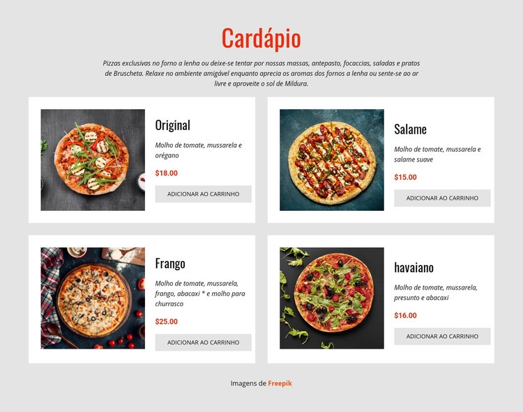 Pizza Online Design do site